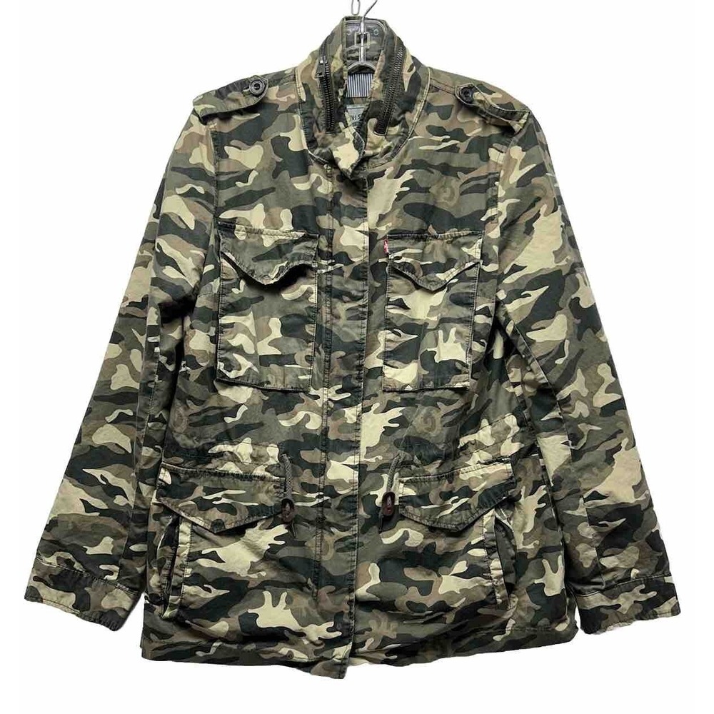 Levi's Womens Size M Green Camo Long Sleeve Full Zip Pullover Anorak Jacket